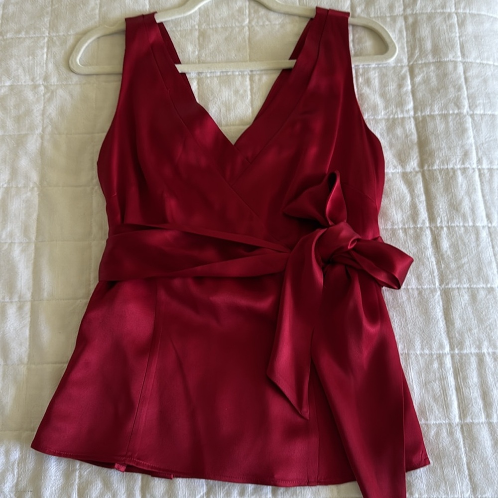 Ann Taylor Red Satin Wrap Tank Top with Side Bow